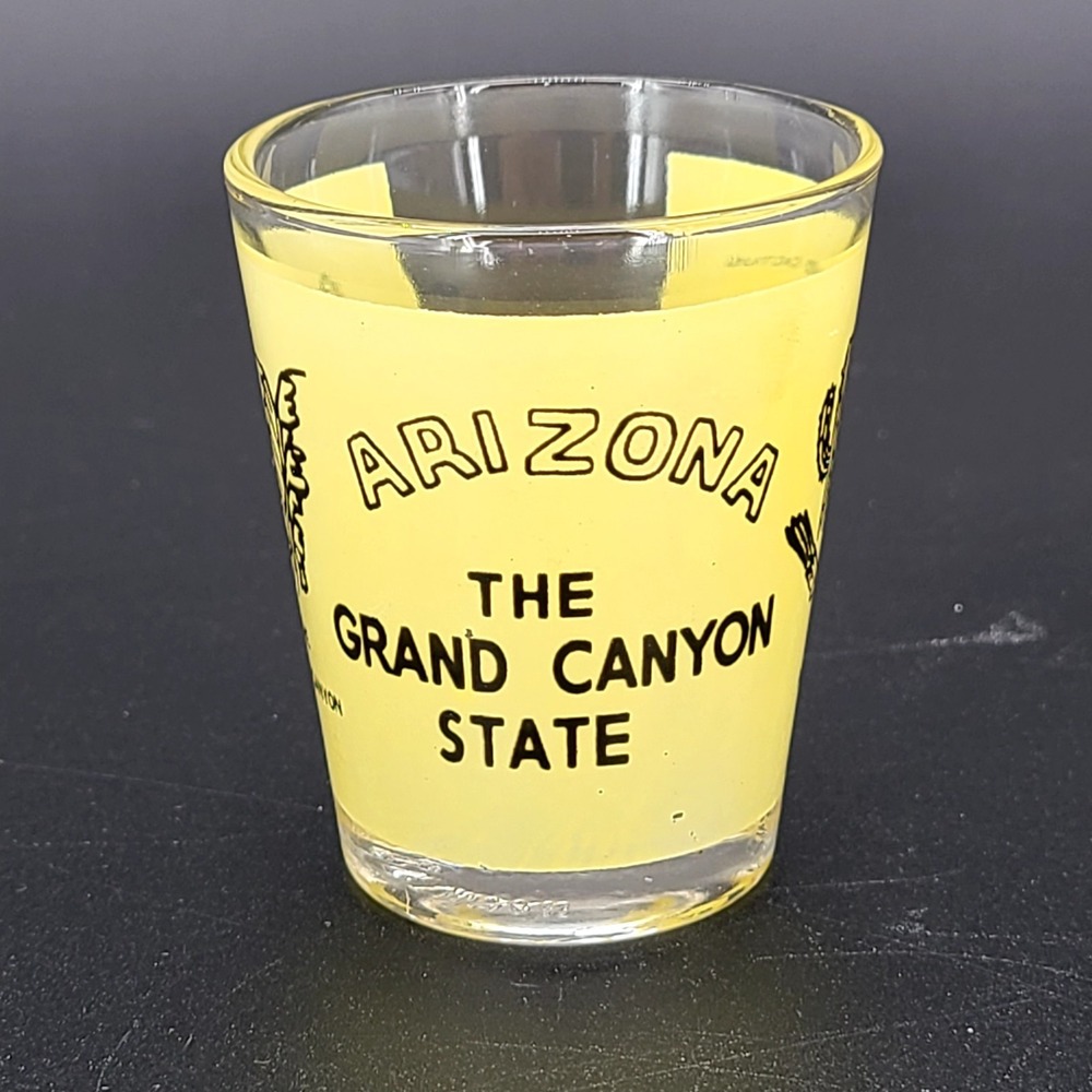 Vintage Arizona Souvenir Shot Glass Grand Canyon State Saguaro Cactus Roadrunner